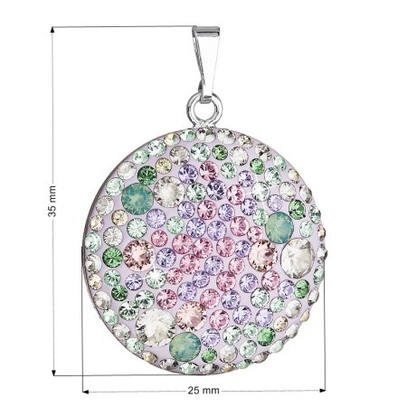 Stříbrný přívěsek s krystaly Swarovski mix barev fialová zelená růžová kulatý 34131.3 Sakura