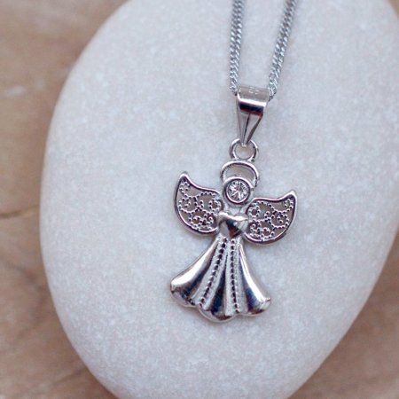 Stříbrný náhrdelník anděl se Swarovski krystaly bílý 32077.1 Krystal
