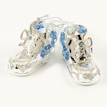 Kovová postriebrená figúrka topánky chlapčenské s kryštálmi Swarovski Elements