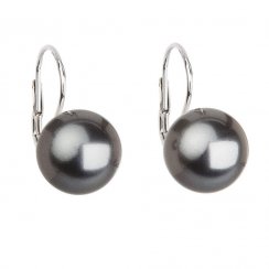 Stříbrné náušnice visací s perlou tmavě šedou kulaté 31144.3 dark grey