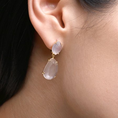 Pozlátené náušnice s ruženínom a chalcedónom 11740.3