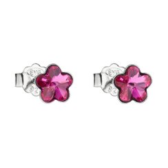 Strieborné náušnice pecka s kryštálmi Swarovski tmavo ružová kvietka 31080.3 Fuchsia
