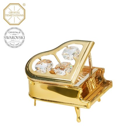 Kovová pozlacená figurka Piano s bílými krystaly Swarovski Elements