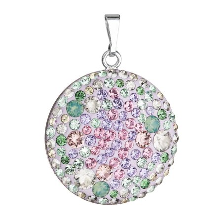 Stříbrný přívěsek s krystaly Swarovski mix barev fialová zelená růžová kulatý 34131.3 Sakura