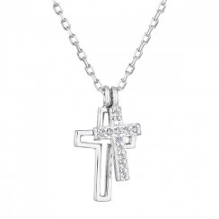 Strieborný náhrdelník so zirkónom biely krížik 12012.1