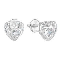 Stříbrné náušnice pecka se zirkonem bílé srdce 11288.1