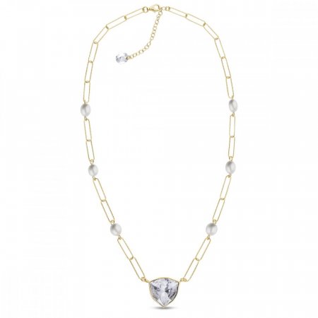 Strieborný pozlátený náhrdelník biely číry z pravých riečnych perál Trilliant NG4706C6W Krystal