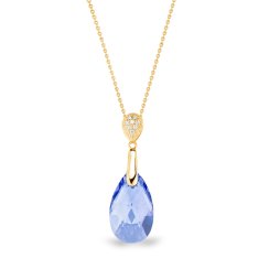 Strieborný pozlátený náhrdelník so Swarovski Elements modrá kvapka Dainty Drop NG610616LS Light Sapphire
