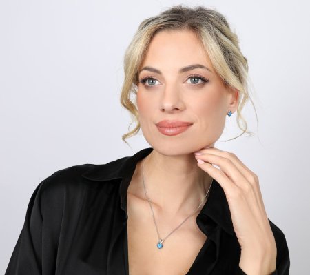 Strieborné náušnice srdca z modrého syntetického opálu a zirkónmi 11469.3 blue