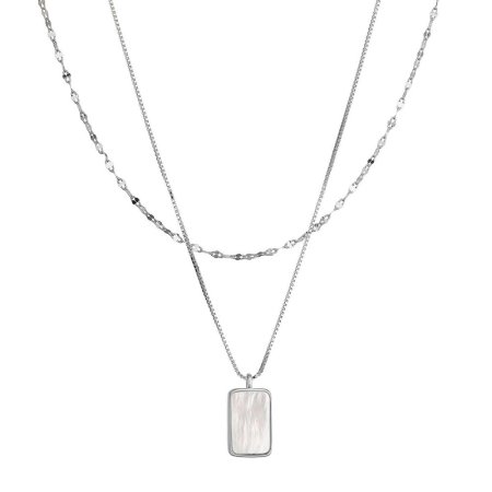 Strieborný dvojitý náhrdelník s bielou perleťou 12155.1