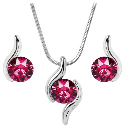 Súprava so Swarovski Elements vlnka ružová Fuchsia