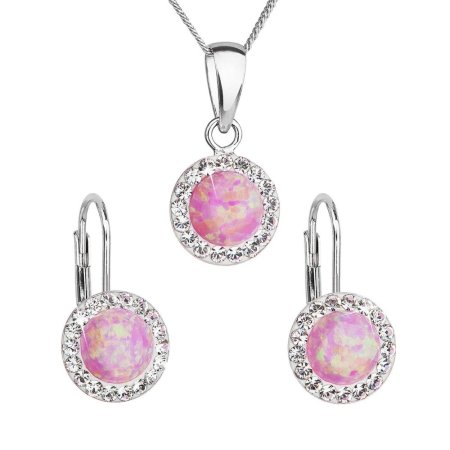 Sada šperků se syntetickým opálem a křišťály Preciosa náušnice a přívěsek světle růžové kulaté 39160.1 Pink s. Opal