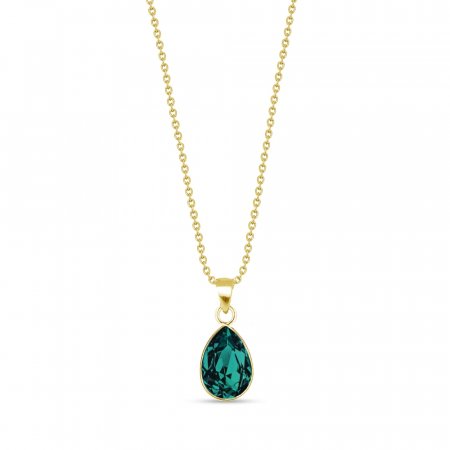 Stříbrný pozlacený náhrdelník se Swarovski Elements zelená kapka Baroque NG432010EM Emerald