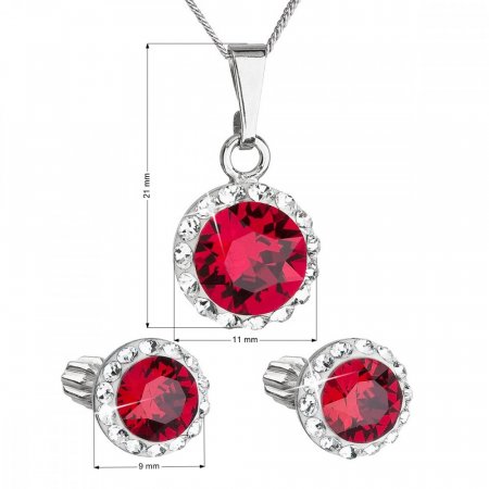 Sada šperků s krystaly Swarovski náušnice, řetízek a přívěsek červené kulaté 39352.3 Ruby