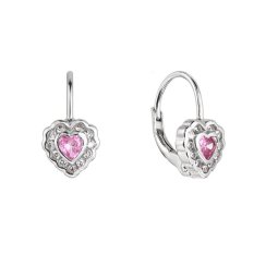 Stříbrné náušnice dětské srdíčka se zirkony 11473.3 Rose