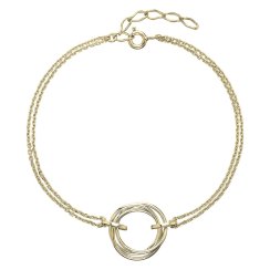 Pozlacený náramek tři kroužky na dvojitém řetízku 63001 Au plating