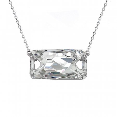 Strieborný náhrdelník s kryštálom Swarovski biely obdĺžnik 32070.5 Krystal foiled