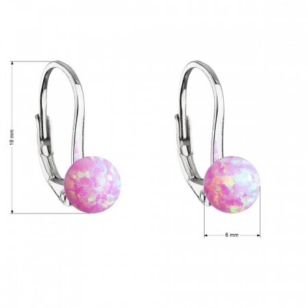 Stříbrné visací náušnice se syntetickým opálem růžové kulaté 11242.3 Pink s. Opal