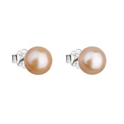 Stříbrné náušnice pecky s oranžovou říční perlou 21042.3 Peach 8 mm