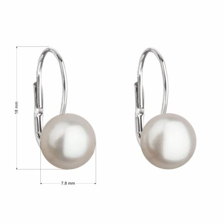Stříbrné náušnice visací s bílou říční perlou 21044.1 Bílá 7,5 mm