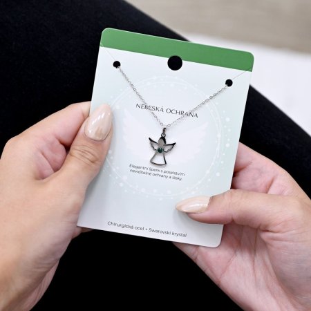 Ocelový náhrdelník anděl se Swarovski krystaly zelený 42043.3
