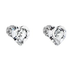 Stříbrné náušnice pecka s krystaly Swarovski bílé srdce 31139.1 Krystal