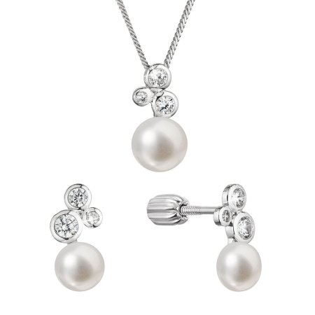 Perlová súprava so zirkónmi a bielou riečnou perlou 29062.1B