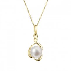 Zlatý 14 karátový náhrdelník s bílou říční perlou a briliantem 92PB00052