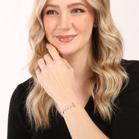 Kabbalah náramek se stříbrným křížem a srdíčkem 13052.3 lt.orange