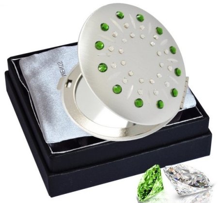 Kosmetické kapesní zrcátko se Swarovski Elements sun zelené EL-01.51
