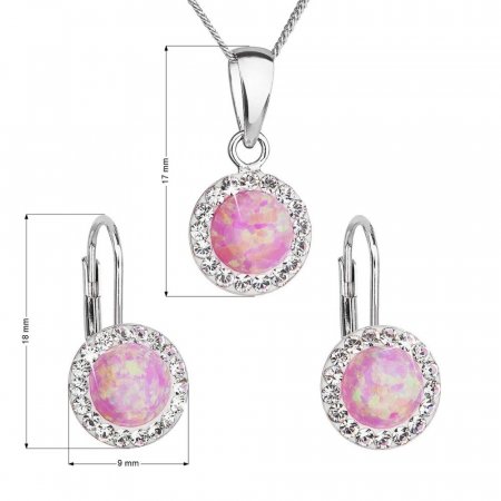 Sada šperků se syntetickým opálem a křišťály Preciosa náušnice a přívěsek světle růžové kulaté 39160.1 Pink s. Opal
