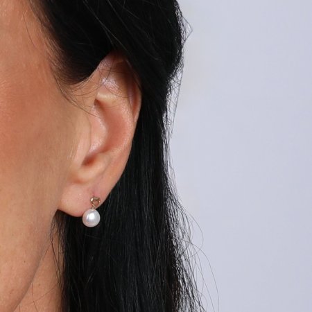 Zlaté 14 karátové náušnice kôstky žlté zlato srdiečko s bielou riečnou perlou 91P00048