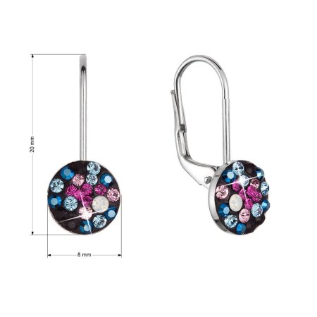 Strieborné náušnice visiace s kryštálmi Swarovski mix farieb malé 31321.4 galaxy