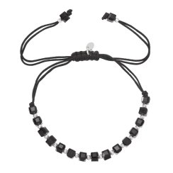 Strieborný náramok s čiernymi sklenenými korálkami 13076.3