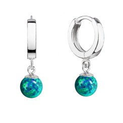 Stříbrné náušnice kruhy se zeleným syntetickým opálem 11404.3 Green