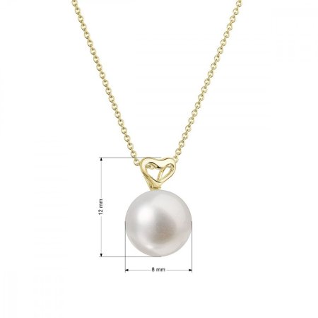 Zlatý 14 karátový náhrdelník žluté zlato srdíčko s bílou říční perlou 92P00043