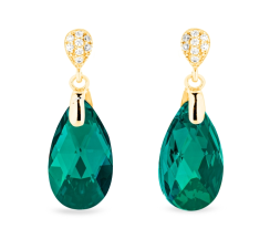 Strieborné pozlátené náušnice s kryštálmi Swarovski Elements zelená kvapka Dainty Drop KWG610616EM Emerald