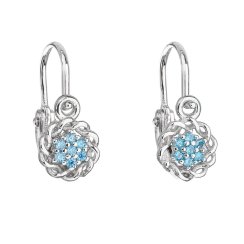 Strieborné detské náušnice visiace so zirkónom modrá kytička 11176.3 Light Blue