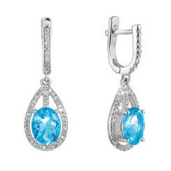 Strieborné náušnice visiace slzy s modrým zirkónom 11480.3 Aqua