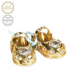 Kovová pozlátená figúrka detské topánočky s bielymi kryštálmi Swarovski Elements