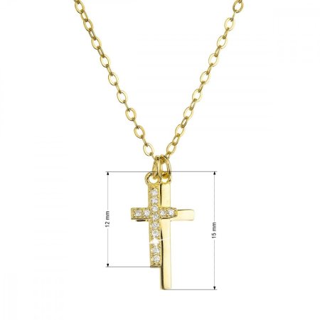 Pozlátený strieborný náhrdelník dva malé krížiky a biele zirkóny 12059.1 Au plating
