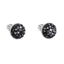 Stříbrné náušnice pecka s krystaly Swarovski černé kulaté 31336.5 Hematite