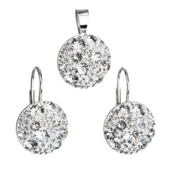Sada šperků s krystaly Swarovski náušnice a přívěsek bílé kulaté 39117.1 Krystal