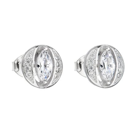 Strieborné náušnice pecka so zirkónom biele okrúhle 11112.1