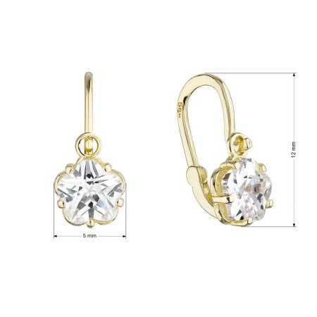 Zlaté dětské náušnice visací kytičky s bílým zirkonem 991013.1 Krystal