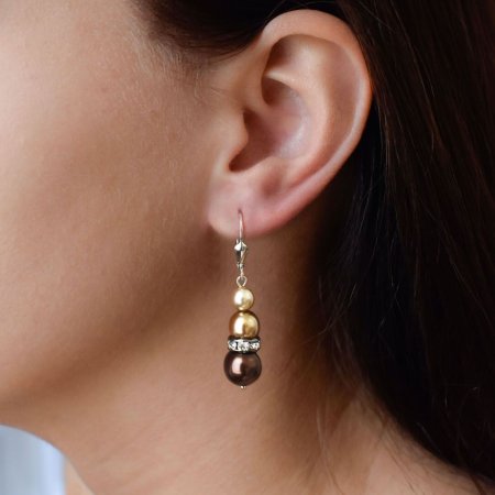 Strieborné náušnice visiace s kryštálmi Swarovski hnedé okrúhle 31150.3