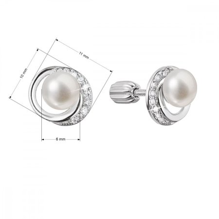 Strieborné náušnice kôstky s guľatou riečnou perlou a zirkónmi 21098.1B