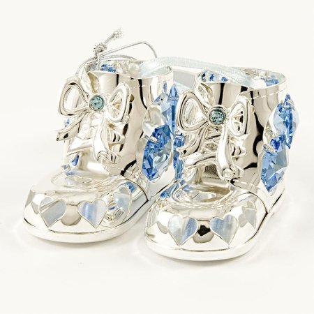 Kovová postriebrená figúrka topánky chlapčenské s kryštálmi Swarovski Elements