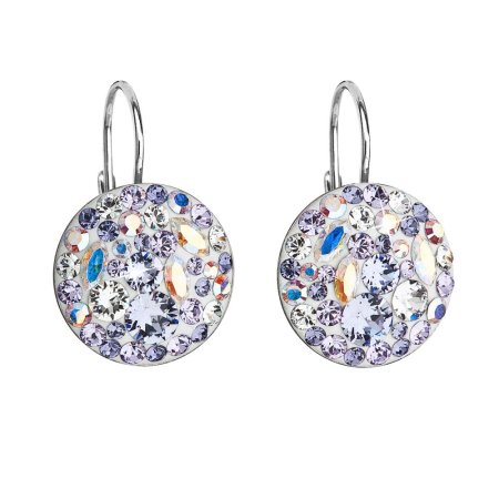 Stříbrné náušnice visací s krystaly Swarovski fialové kulaté 31176.3 Violet