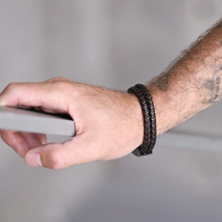 Náramek pánský s koženkovými pásky a sponou na magnet 43035.3 hnědý